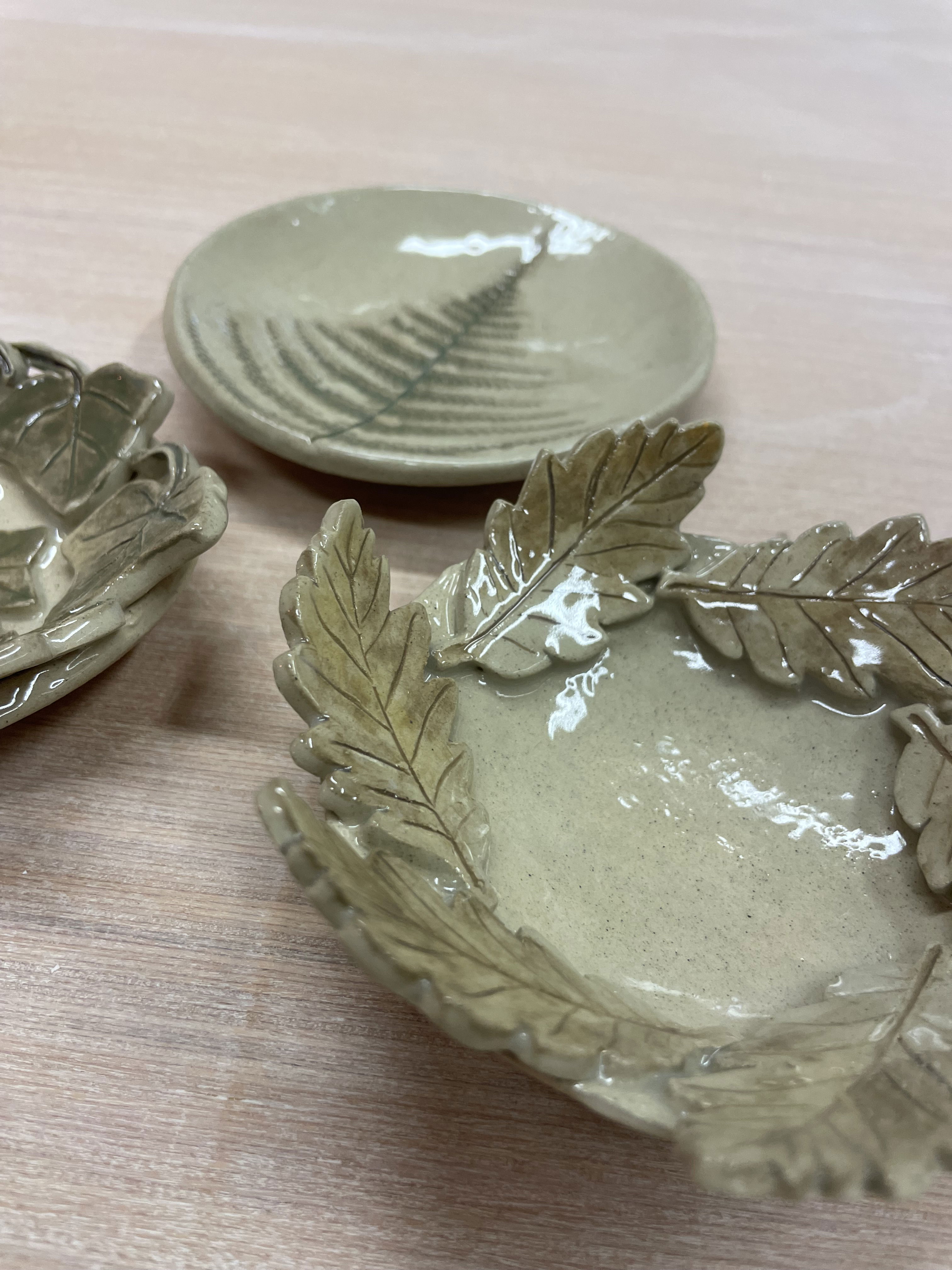 Pretty autumn leaf dishes - pottery workshop 