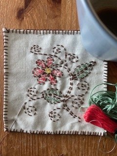 Kantha embroidery mug rug crafternoon tea