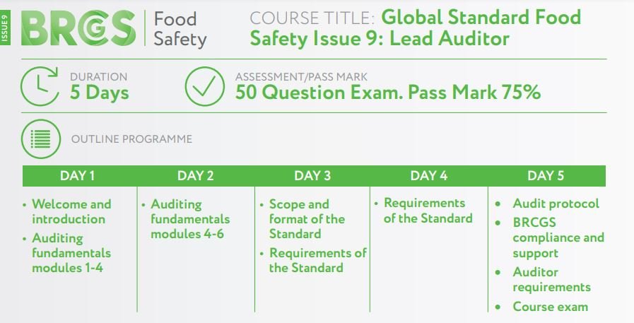 BRCGS Food Safety Issue 9 - Lead Auditor (5 Days)