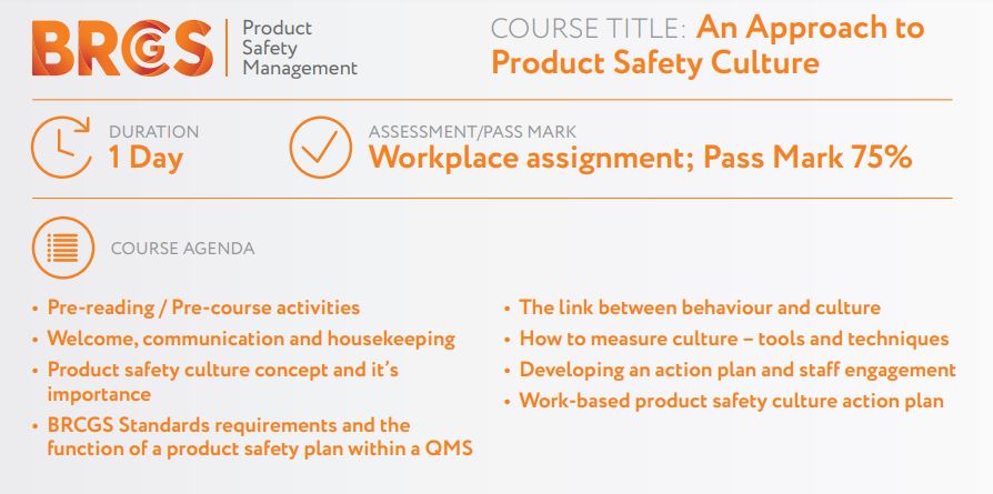 BRCGS An Approach to Product Safety Culture (1 Day)