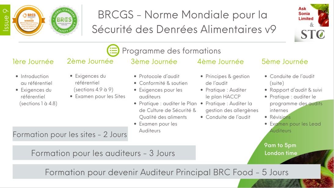 BRCGS Sécurité des Denrées Alimentaires Issue 9 | Auditeur Principal (5 jours)