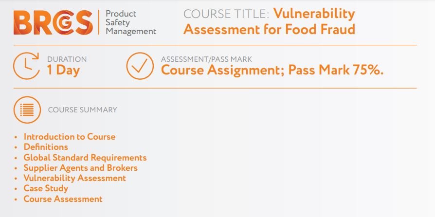 BRCGS Vulnerability Assessment for Food Fraud (1 Day)