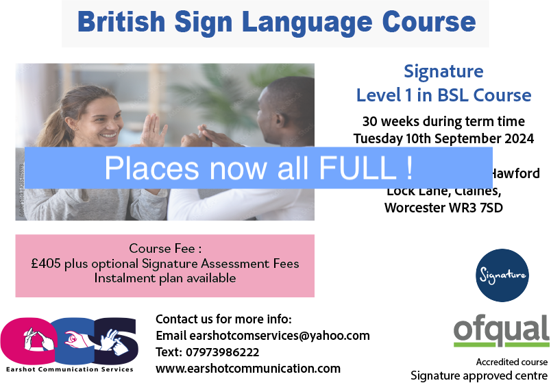 Signature Level One Course in British Sign Language - Worcester