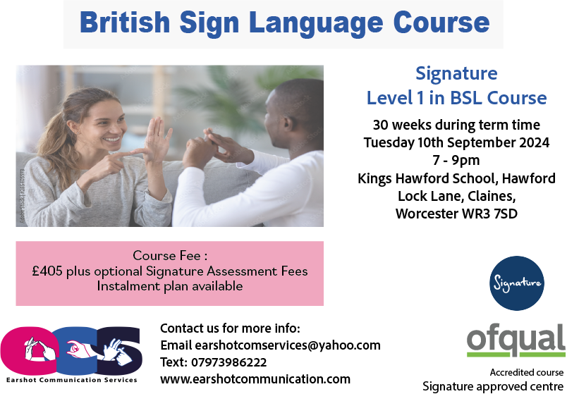 Signature Level One Course in British Sign Language - Worcester