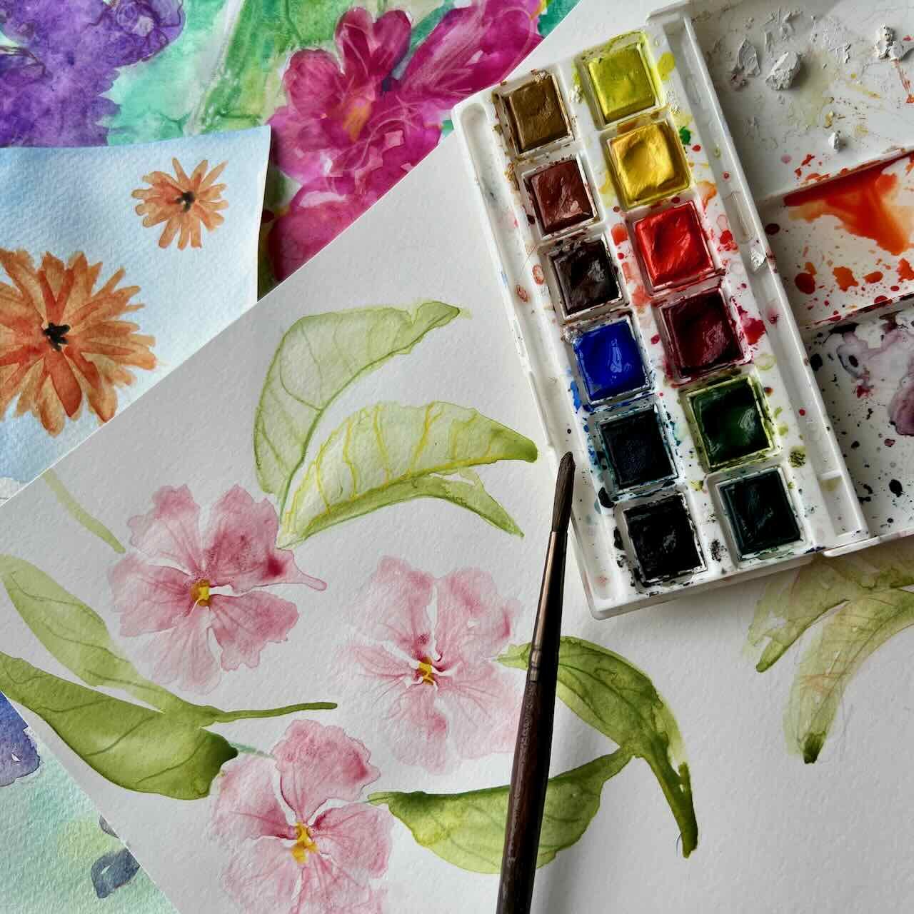 Watercolour for Beginners - flowers and leaves