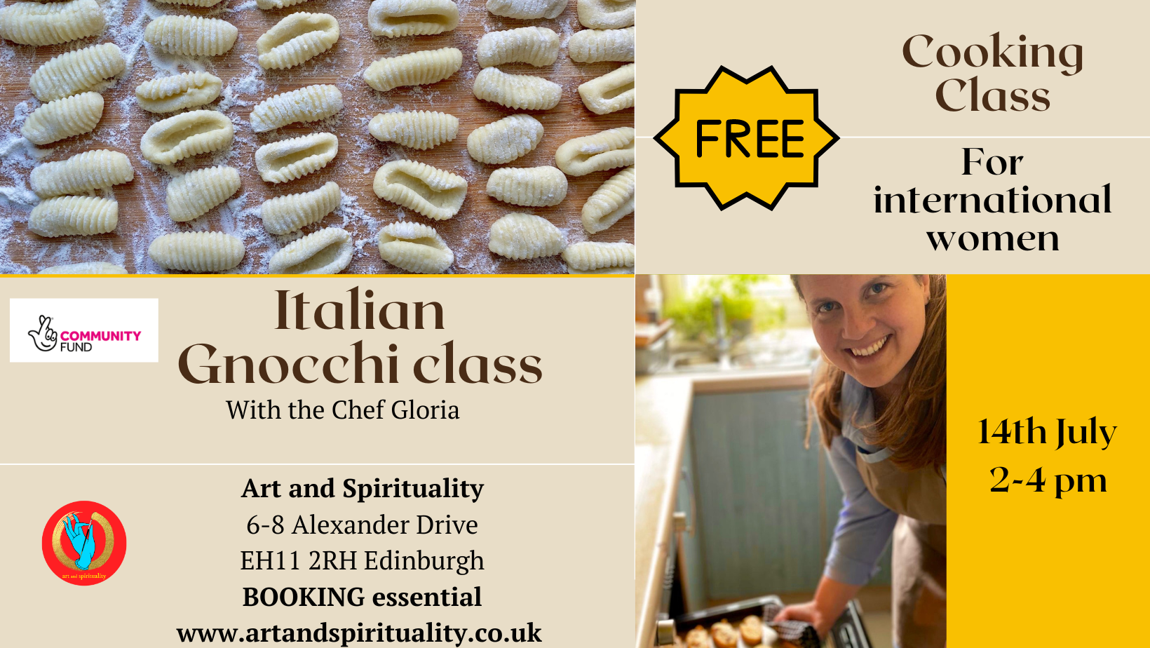 14th July afternoon FREE COOKING CLASS: ITALIAN GNOCCHI for international women