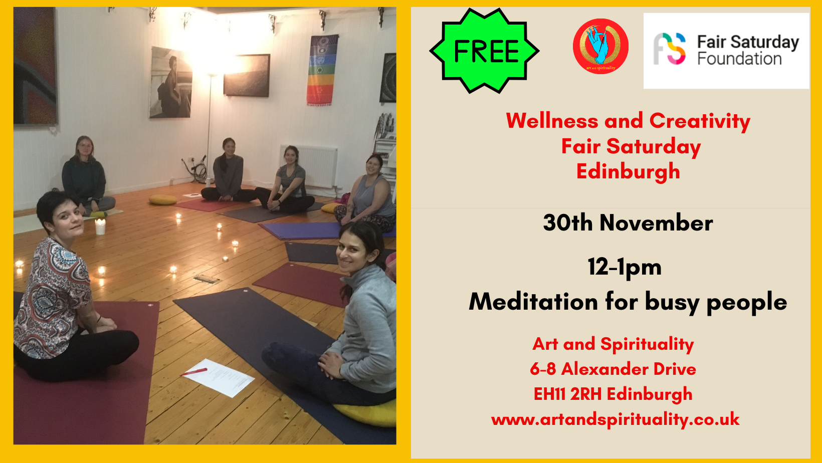 30th November 12-1pm  FREE MEDITATION FOR BUSY PEOPLE