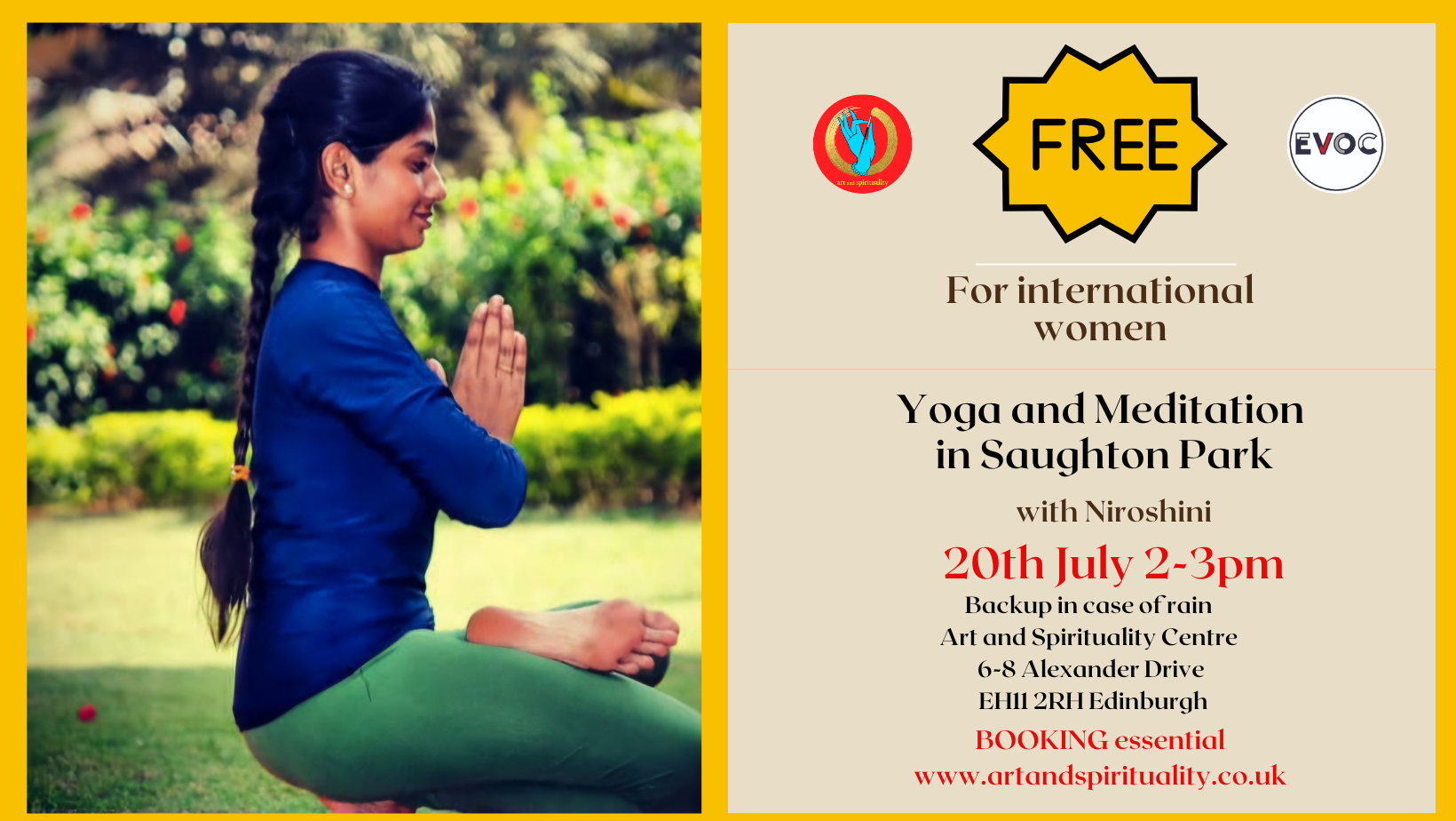 20th July: FREE YOGA AND MEDITATION in the park for international women
