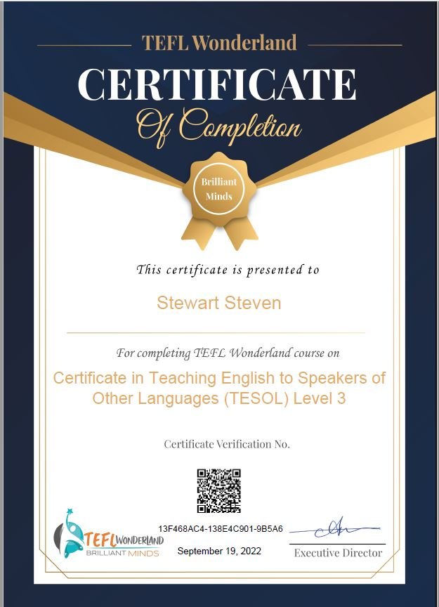  Ofqual Regulated Level 3 Certificate in Teaching English to Speakers of Other Languages (TESOL) (140 hours)