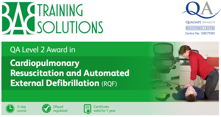 QA Level 2 Award in Cardiopulmonary Resuscitation and Automated External Defibrillation (RQF)