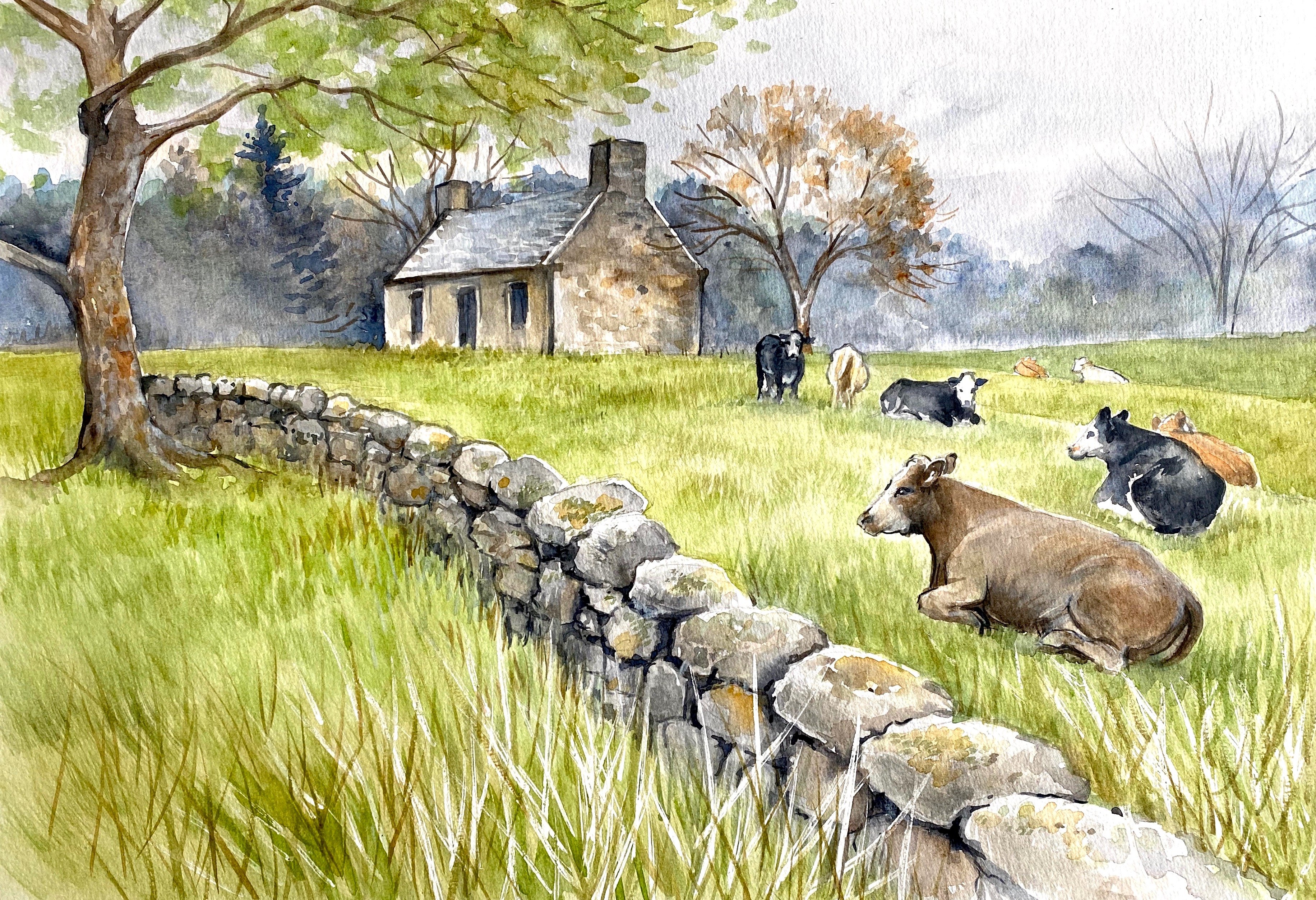 Croft and Cows in Watercolour