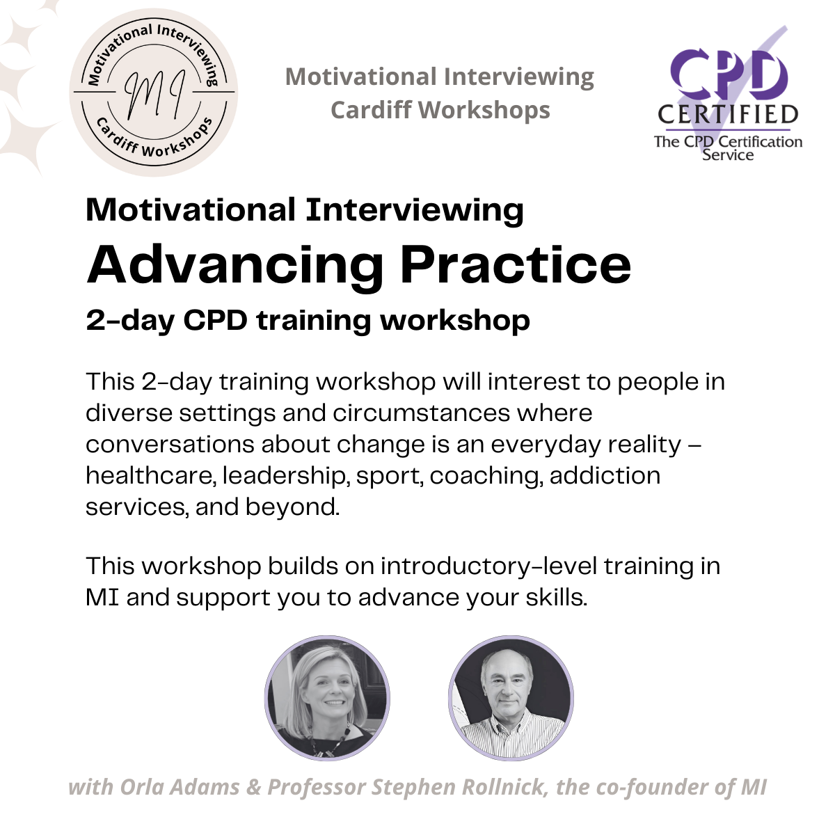 Motivational Interviewing: Advancing Practice 2-day In-person CPD training workshop