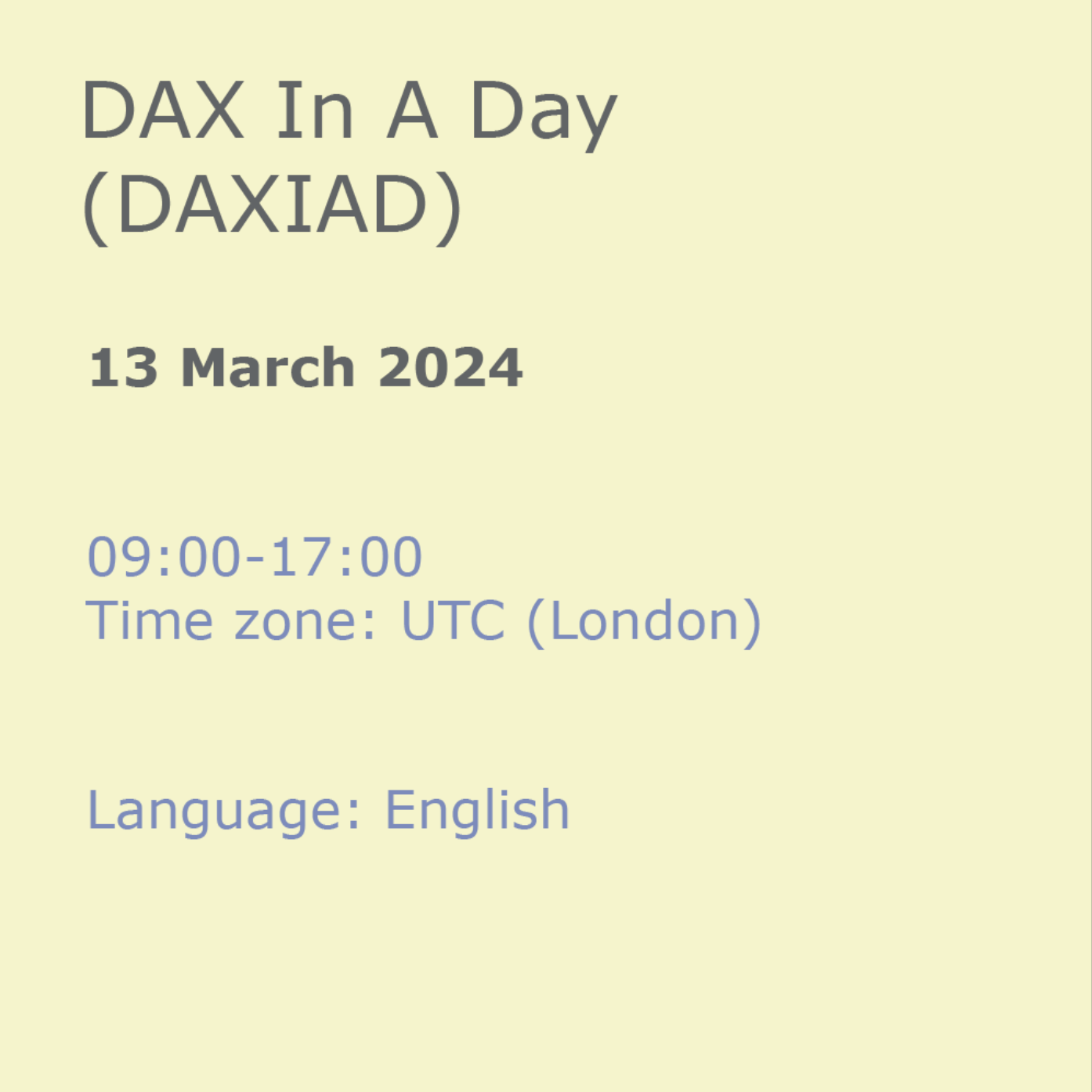 DAX In A Day (DAXIAD)