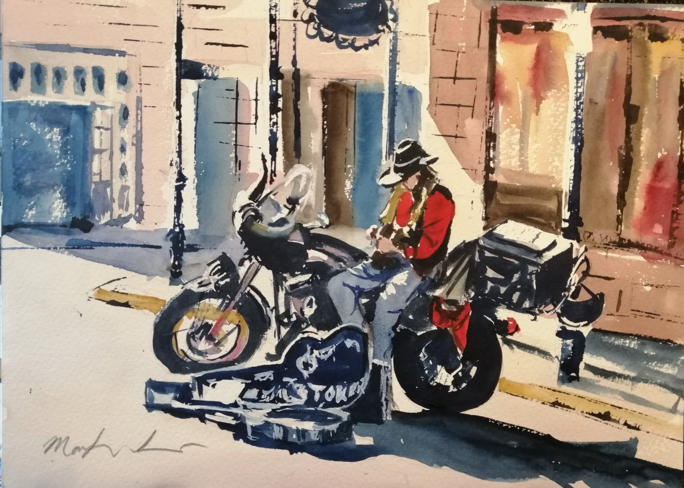 Harley in New Orleans watercolour 54mins