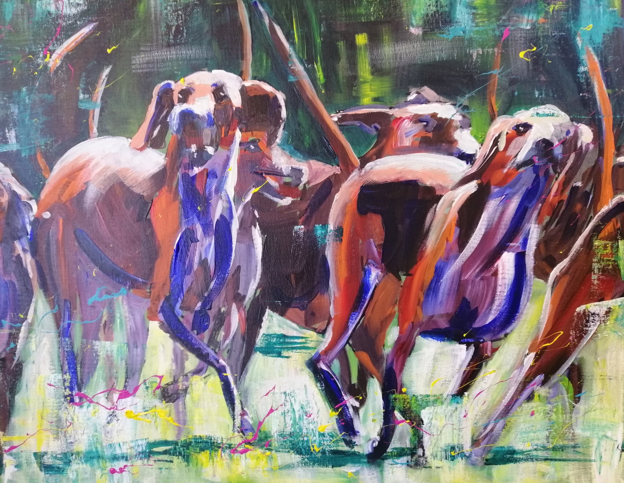 Inside an Artists mind Vibrant lively Hounds in Acrylics 1 hour 13 mins