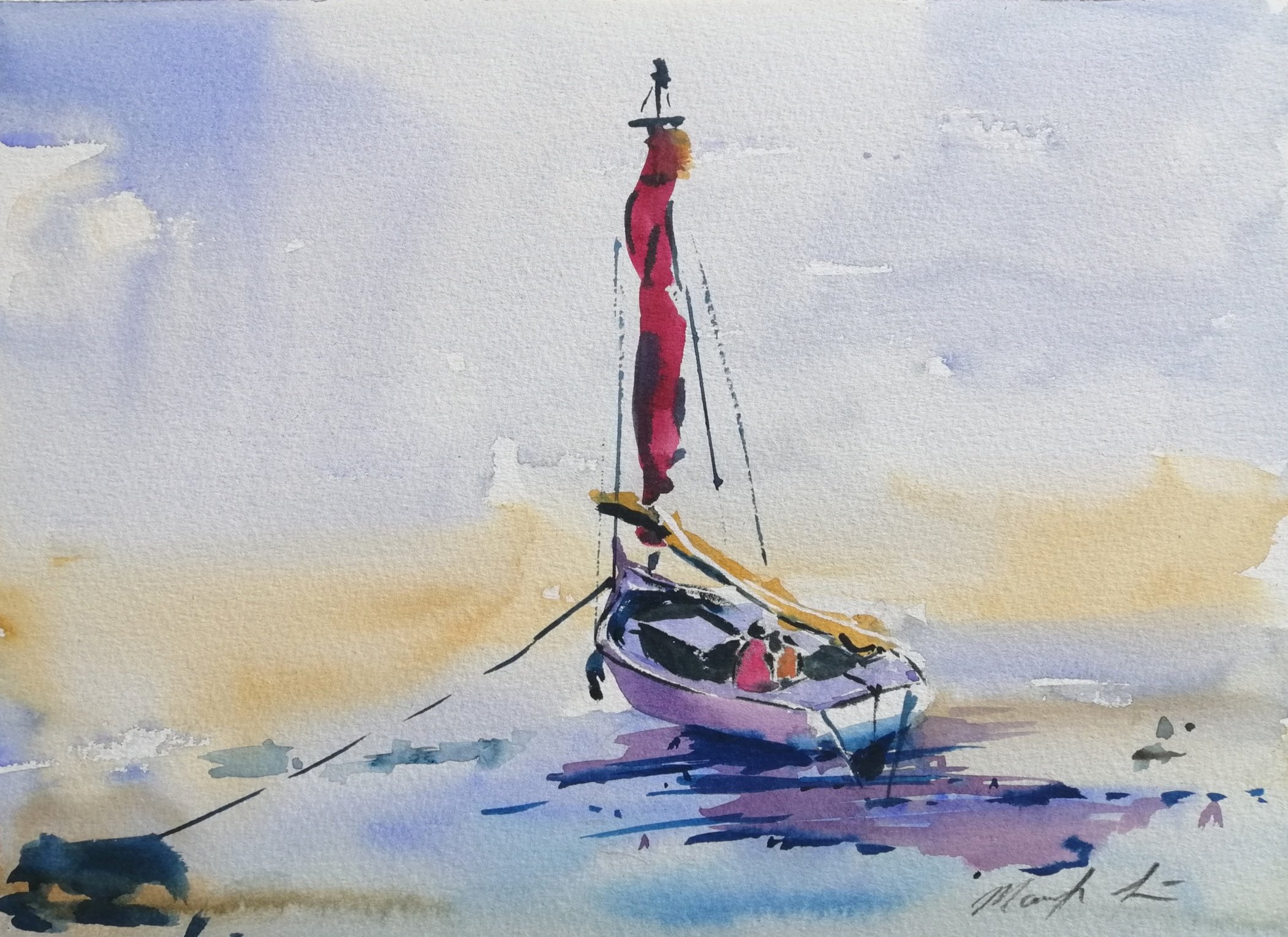 Boat in Brittany watercolour