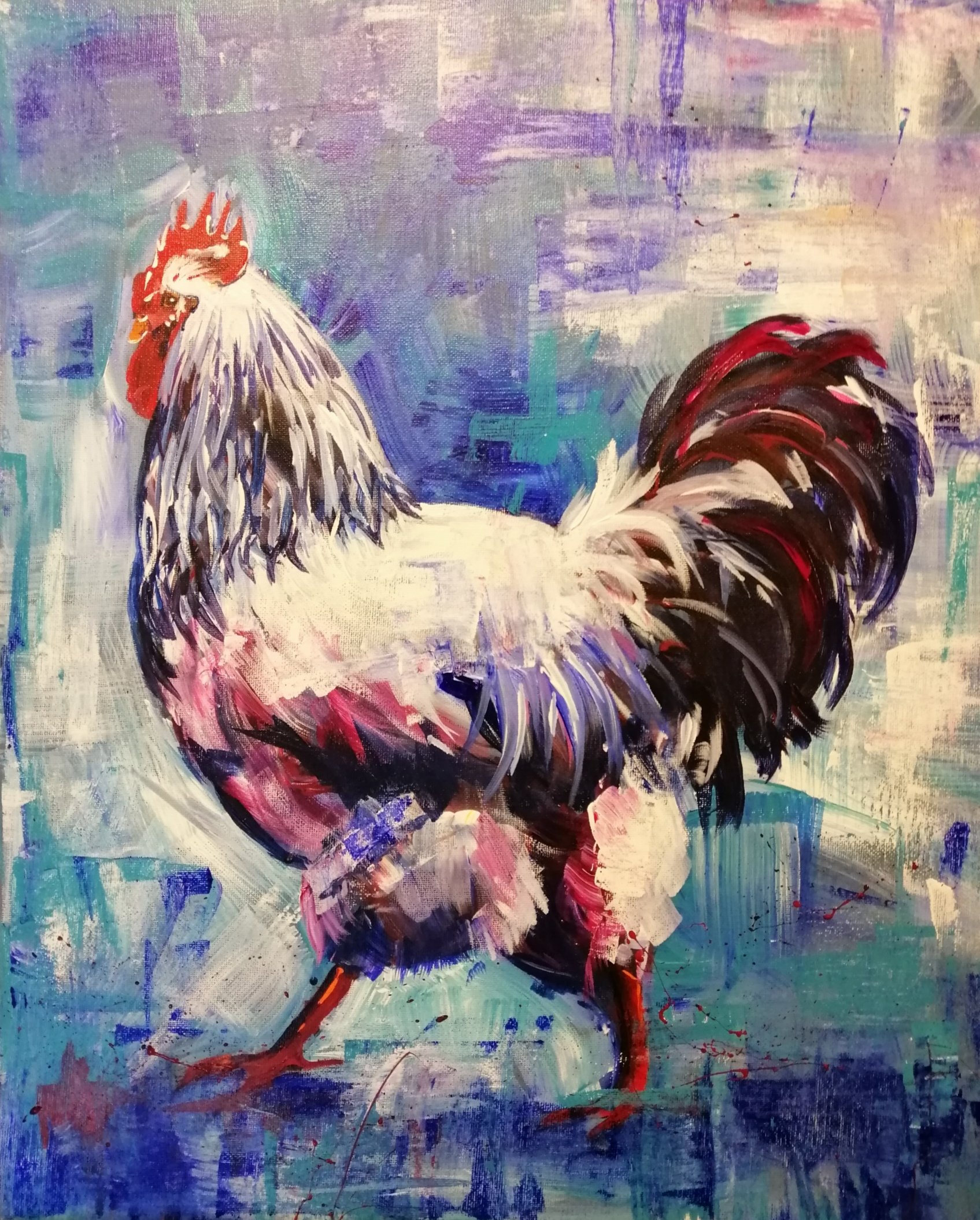 Vibrant Rooster in acrylics 55mins