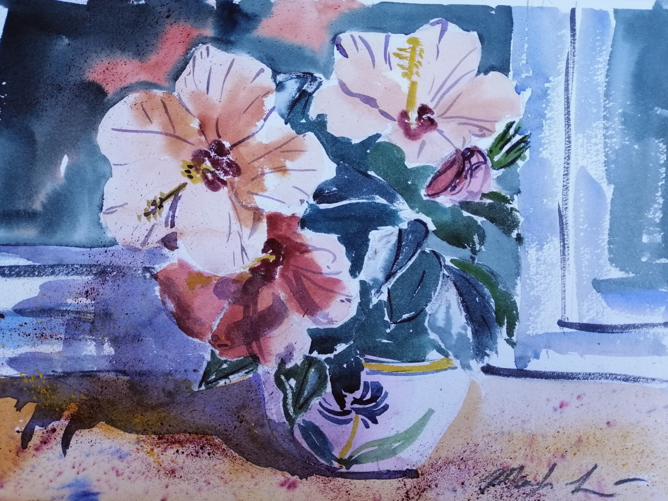 Hibiscus Loose flowers in Watercolour 31mins
