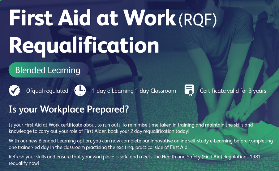 Blended Learning - Level 3 Award in First Aid at Work (RQF) Requalification (2 day)