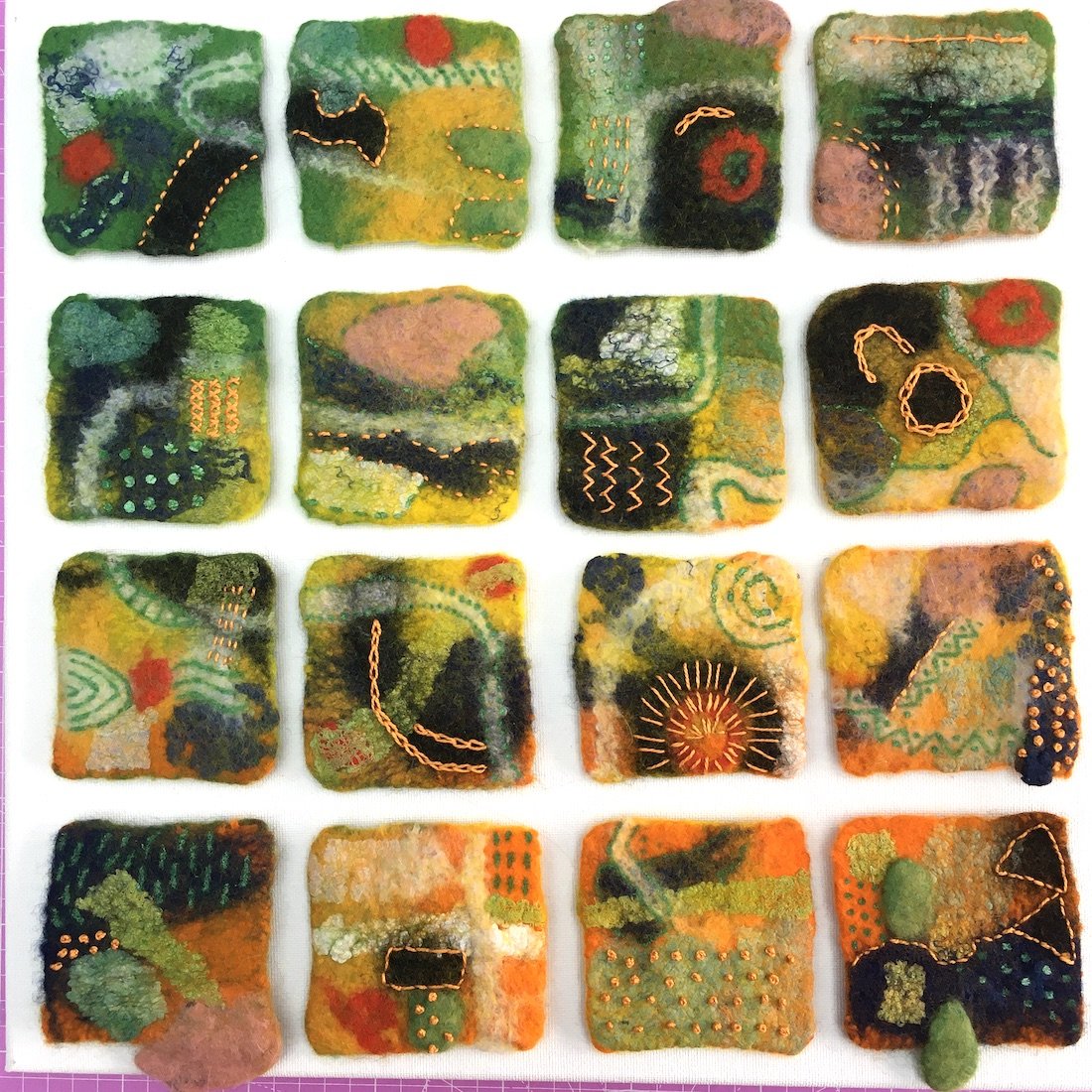 Wet Felt - abstract art samples for stitching