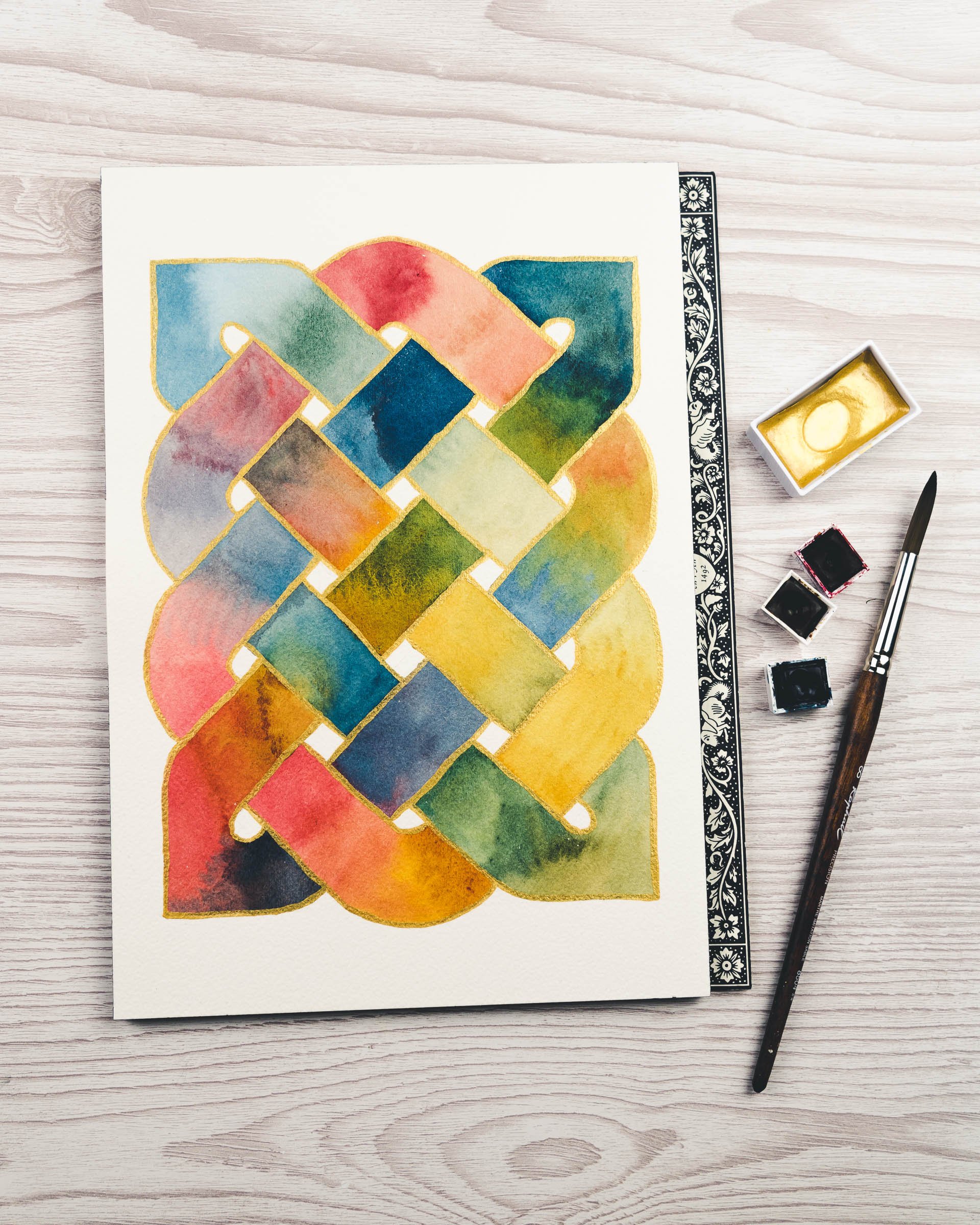 Celtic Knots in pen and watercolour