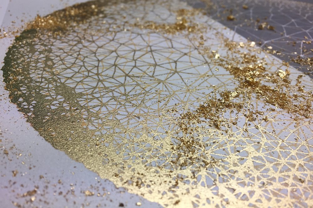 Screen printing using gold leaf