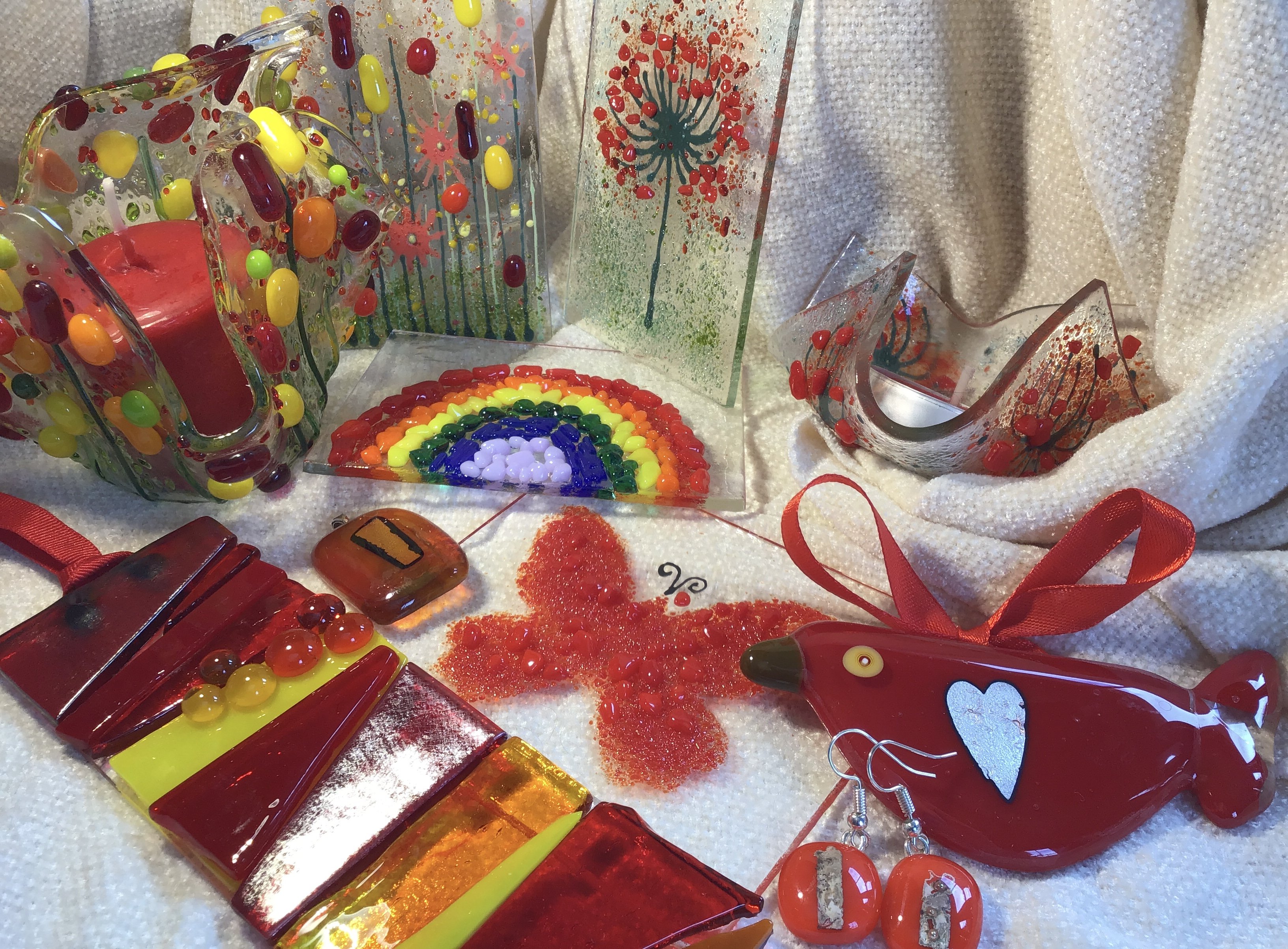 Fused glass creations at The Butterfly Effect Studio in Warwickshire